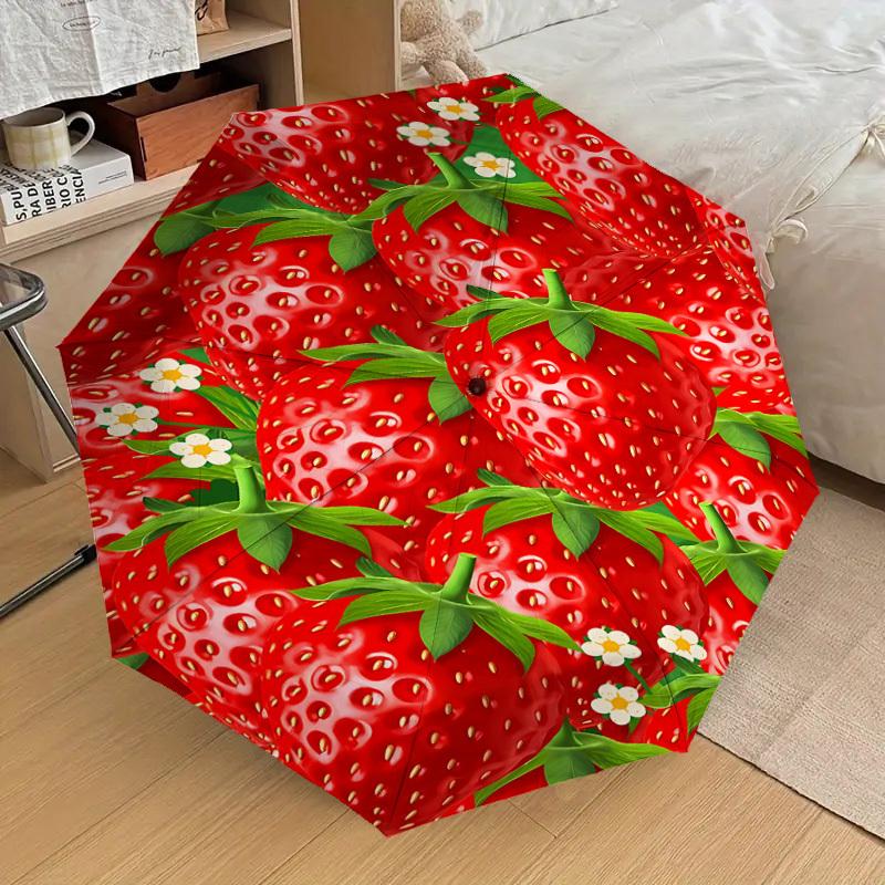 1 Stück Erdbeerblüten-Schirm-8-Rippen verstärkt, Automatik aufklappbar, Leicht & Langlebig, Niedliches Modeaccessoire für den Außenbereich-P202