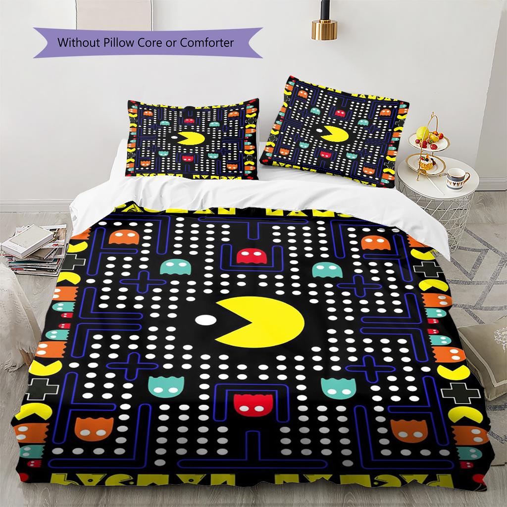Pac-Man Pattern Bedding,Quilt Set Quilt Cover Pillowcase Home Birthday Gift (1 * Duvet Cover + 2 * Pillowcase, Without Core)