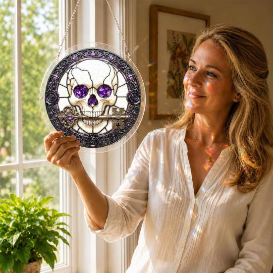 Yousheng Halloween Acrylic Puzzle Decor, 2D Ghost Pumpkin Skeleton Hanging Sign, Faux Stained Glass Spooky Puzzle for Party Home Decor, Stress Relief
