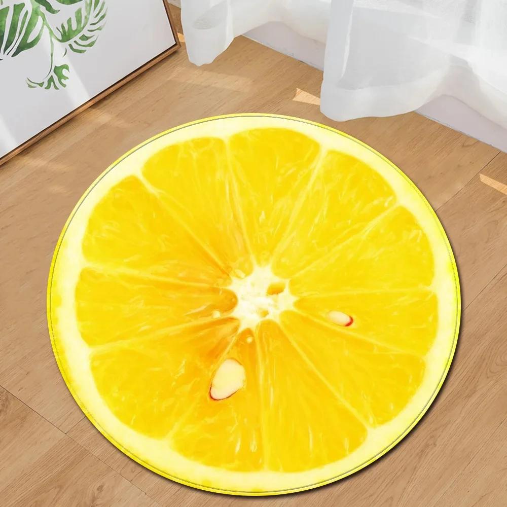 3D Fruit Print Round Carpet Circle Area Rug for Bathroom Living Room Bedroom Decor Non-slip Cloakroom Floor Mats Kitchen Doormat