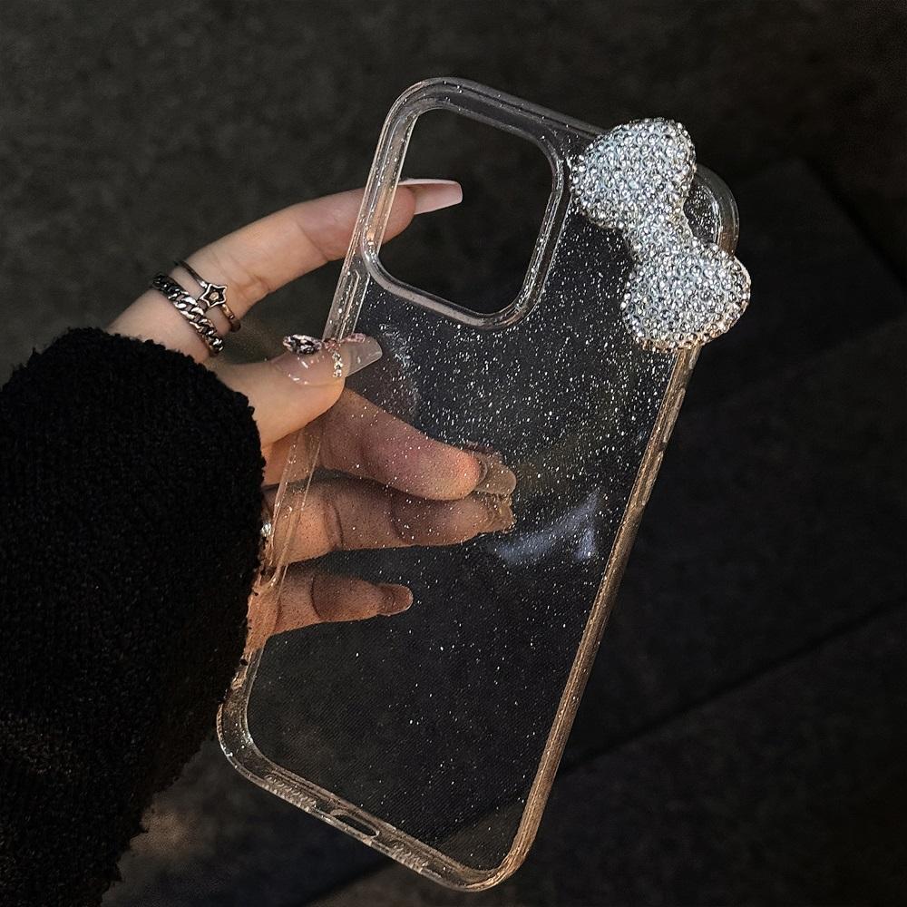 Luxe 3D Strass Strik Bling Glitter Hoesje Voor iPhone 17 16 15 14 13 12 11 Pro Max X XR Plus Schattige Strik Schokbestendig Zacht Hoesje