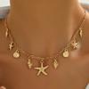 Beach Vacation Style Chain Starfish Shell Pendant Necklace, Women's Fashion Trend Holiday Party Accessories Gift
