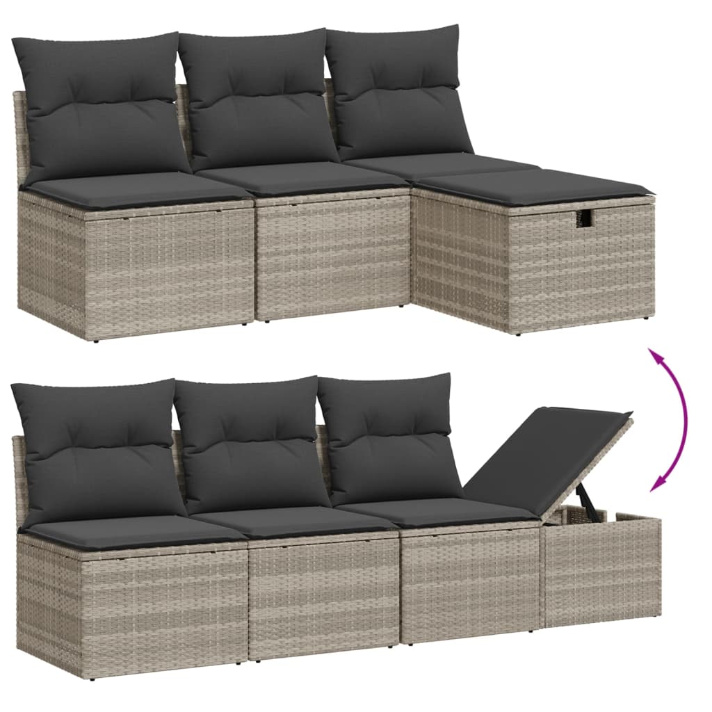 7 Piece Garden Sofa Set with Cushions Light Grey Poly Rattan