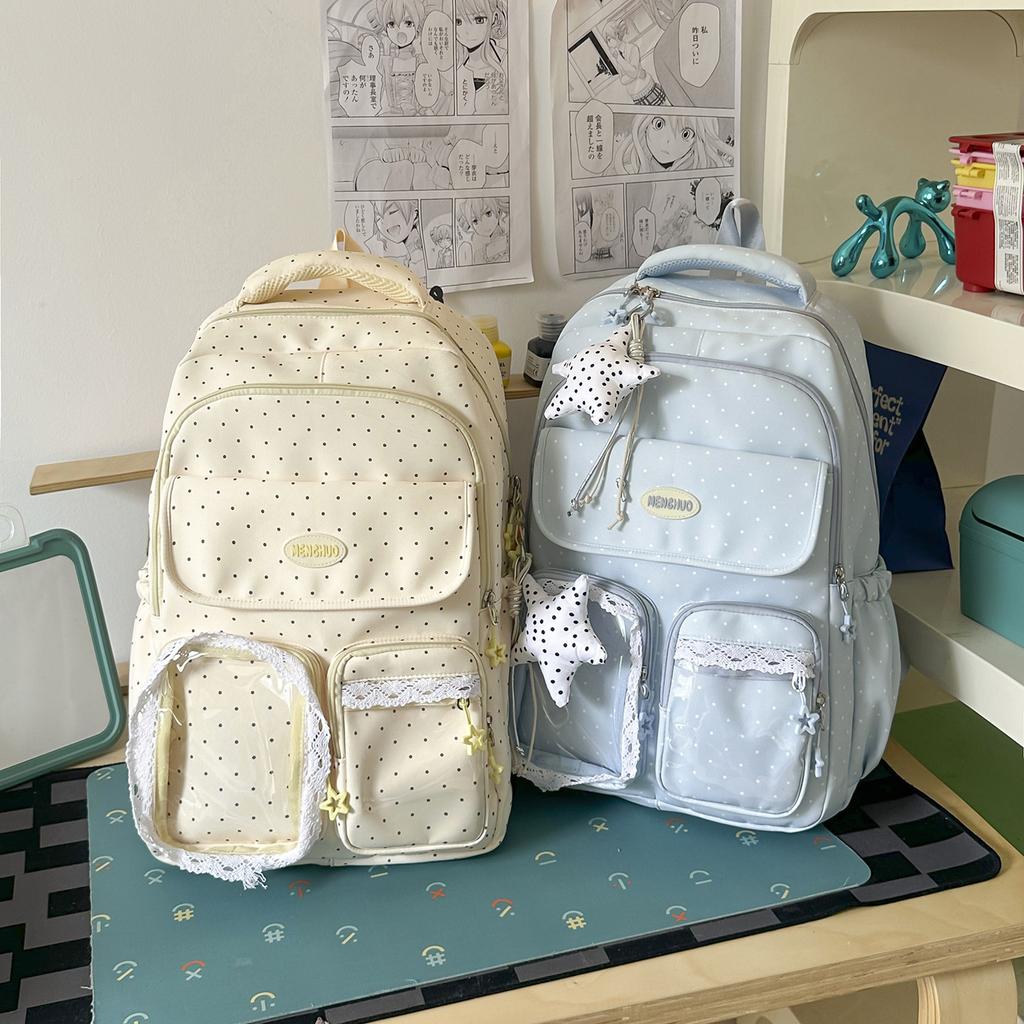 Schoolbag Japanese ins sweet backpack female small fresh polka dots cute junior high school student schoolbag high value backpack