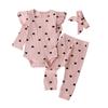 2023 Autumn/Winter Heart Print Romper for Baby Girls – Multicolor, Long Sleeve, Bowknot Accent