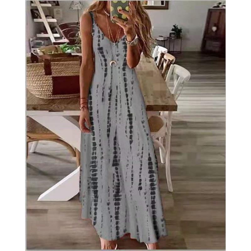 Dámske šaty Tie-dye potlač V-výstrih Veľký zvonový strih Vysoký pás
