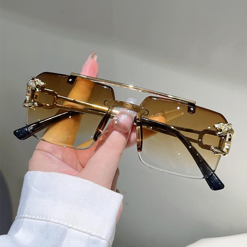 Rimless Square Sunglasses Men Fashion Vintage Double Bridge Shades Women Trendy Luxury Brand Design Gradient Sun Glasses