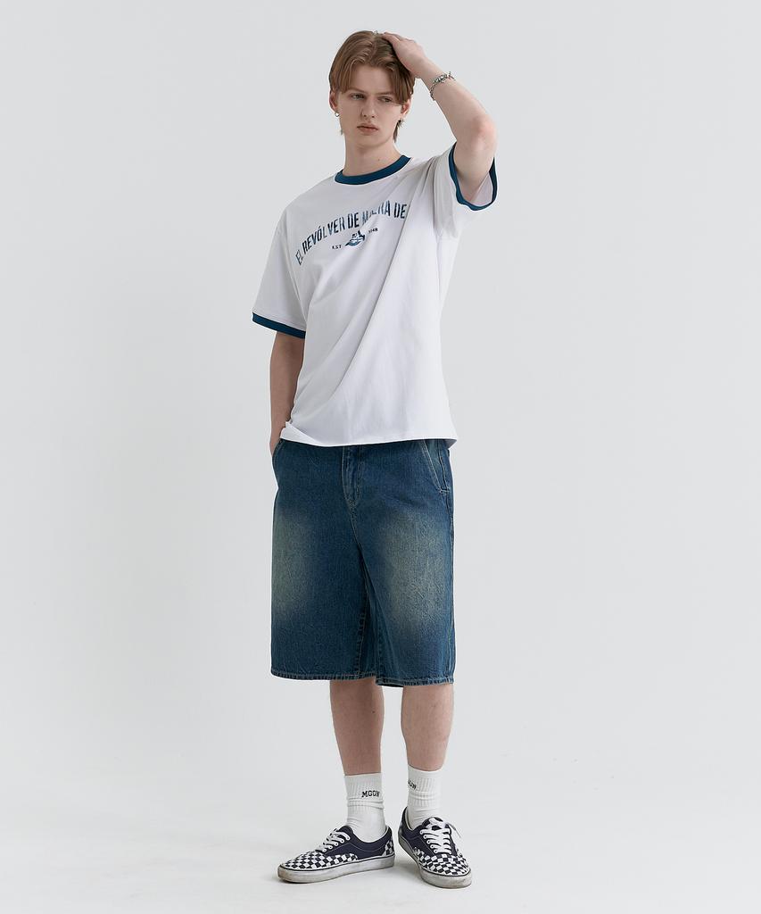 MAGOODGAN Swagver 3591 Lettering Semi-Overfit Off-White Ringer Short Sleeve Tee