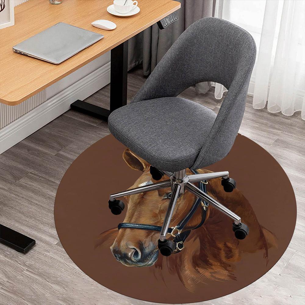 1pc Horse Head Pattern Office Round Rugs, Under Chair Round Rugs for Living Room, Bedroom, Bathroom Decoration Carpet 091858