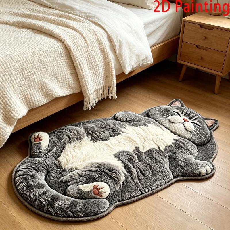 Cute Fun Cat Shaped Area Rug Thick Soft Plush Floor Mat for Living Room Bedside Dorm Home Decoration