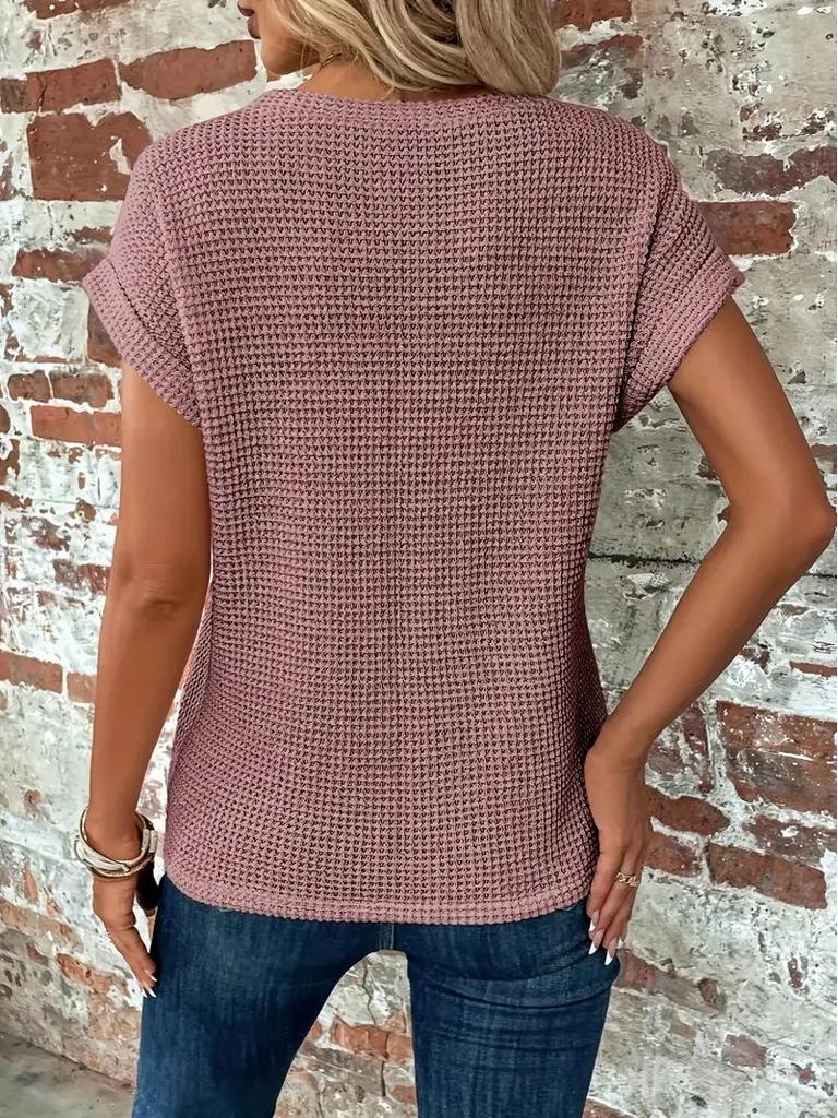 Solid Color Round Neck T-shirt with Twist Hem - Women's Elegant Spring/Summer 2025 Collection