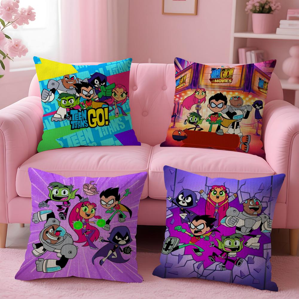 T-Teen T-Titans Go Cushion Cover Natural Linen Organic Fabric Double-Sided Printing Sofa Home Decor Gift Pillow Case