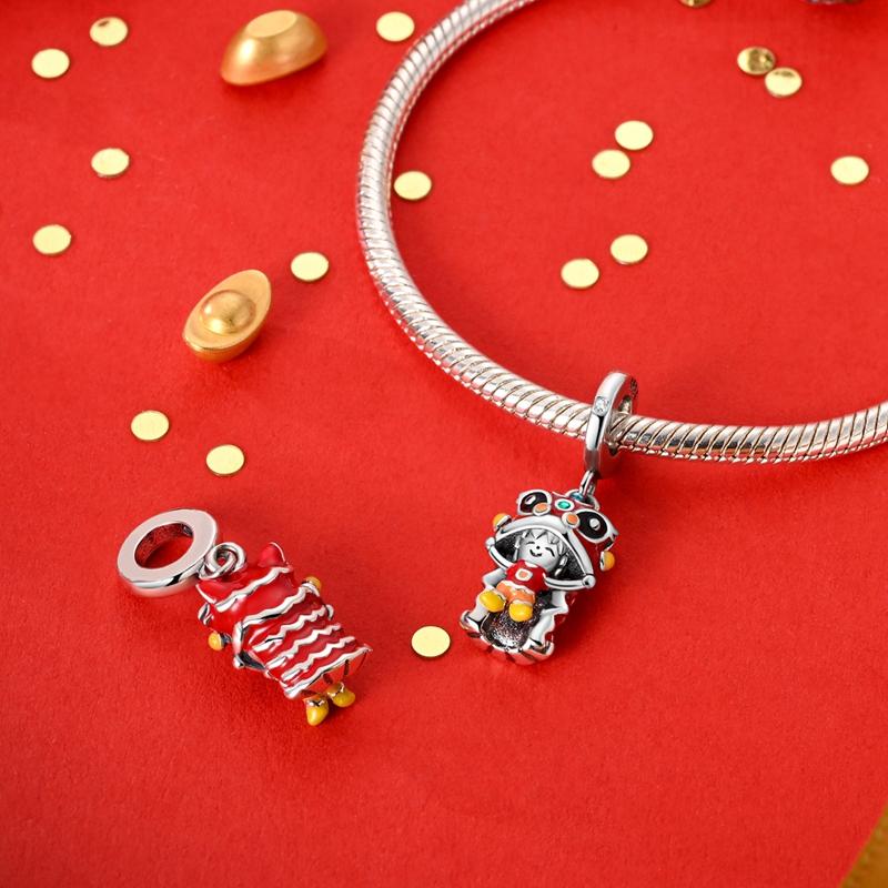 Koperen Elementen Charms Kralen Chinees Nieuwjaar Leeuwendans Draak Hangers Passend op Originele Pandora Armband Doe-het-zelf Sieraden