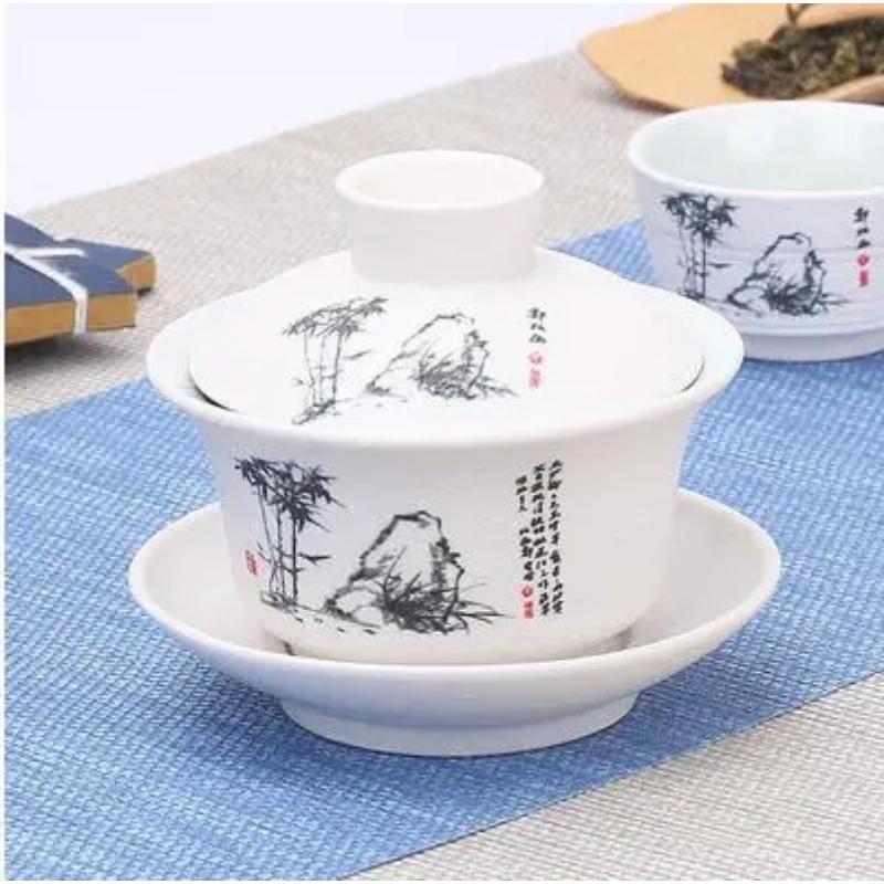 Chinese Hand Painted Kungfu Tea Set, Tureen Dehua, White Porcelain, Gaiwan, Pot Set for Travel, Fast Cup, High Quality
