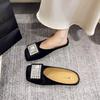 Spring and Summer Bag Head Half Slippers Wear New Non-slip Rhinestone Square Head Flat Sole Shoes