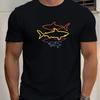 Men Neon Shark Graphic Summer TShirt Vibrant Yellow Casual Short Sleeve Tee with Round Neck Regular Fit for Beach Men Clothing