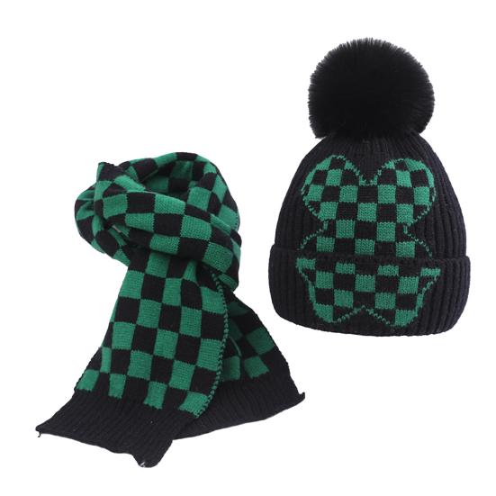 Yousheng 2 Pièces/Ensemble Chapeau Écharpe Ensemble Décoration Pompon Doublure Velours Épaissi Coupe-vent Enfants Hiver Chapeau Écharpe Ensemble