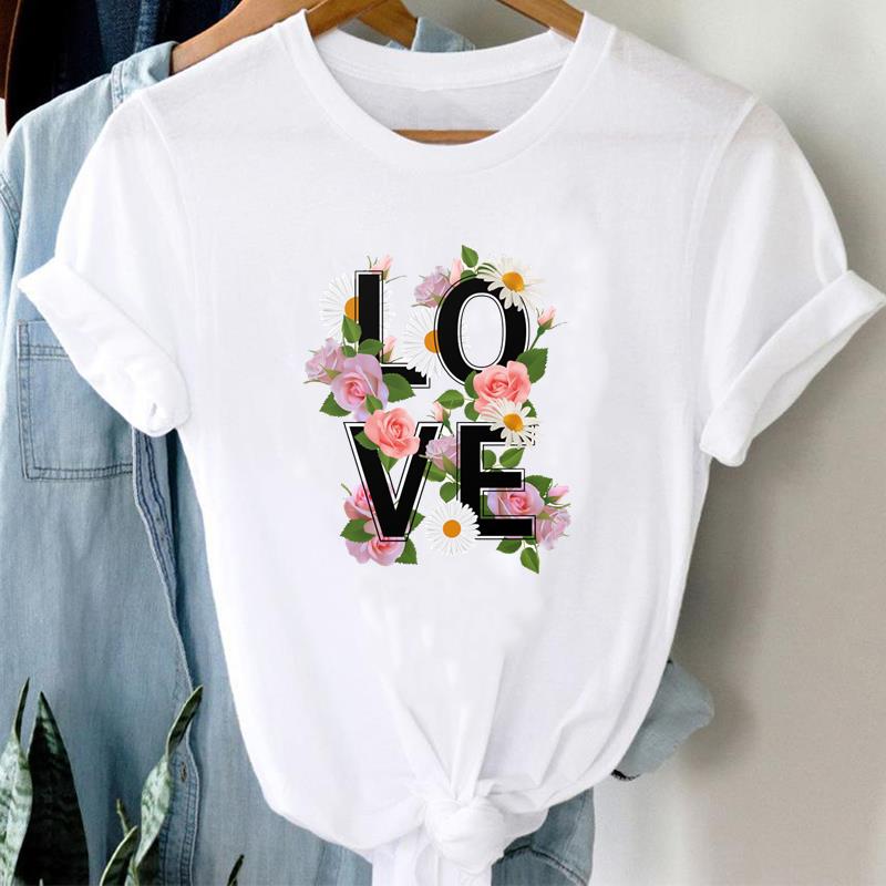 (Mărimea asiatică)Tricou cu flori încântătoare Trend anii 90, tricou cu imprimeu pentru femei, îmbrăcăminte pentru doamnă, ocazional, tricou cu mânecă scurtă pentru femei