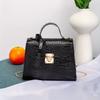 Chic Crocodile-Embossed Mini Handbag For Women - Trendy Solid Color, Fixed Strap, Twist Lock Closure, Polyester Lined