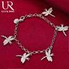 925 Sterling Silver Five Dragonfly AAA Zircon Pendant Bracelet, Fashionable Wedding Jewelry