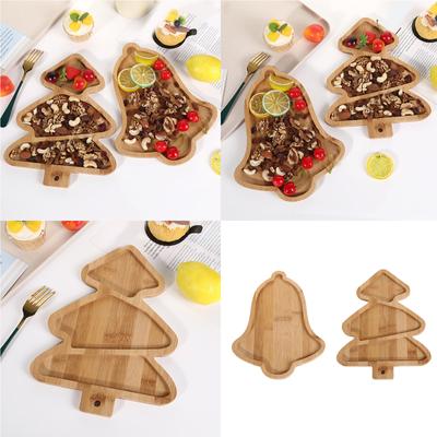 Festive Holiday Serving Platter Elegant Christmas Tree/Bell Wood Dish for Serving Treats At Yuletide Gatherings