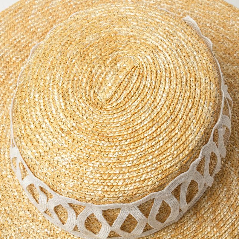 Summer Hats for Women Retro Flat Hat Brim Hand-made Raffia Straw Hat Ladies Outdoor Sun Protection Beach Straw Hat