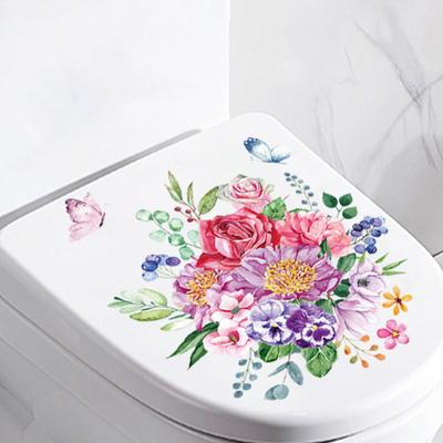 Flower Butterflies Toilet Sticker Removable Self-adhesive Waterproof PVC Bathroom Wall Art Decoration