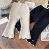 Autumn Style Baby Girl Cherry Embroidery Flared Trousers with Velvet Base Layer