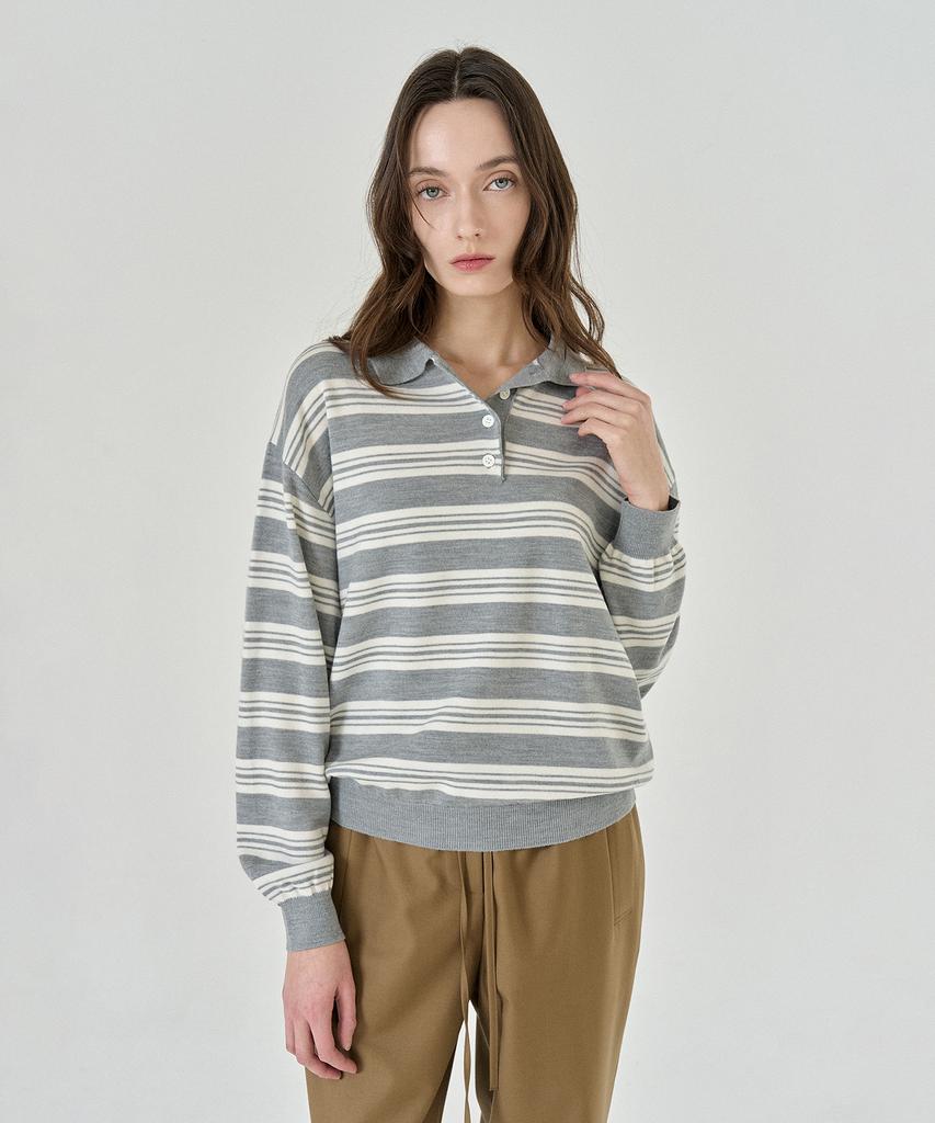 PELOTE Collared Striped Knit Sweatshirt (3 Colors)