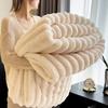 Furry Throw Blanket Fluffy Thick Bubble Blanket Cozy Warm Striped Plush Blanket for Couch Sofa