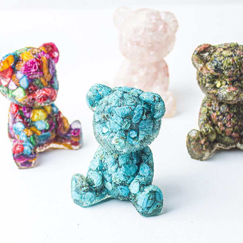 Crystal Resin Bear Desk Ornament With Natural Water Crystals For Home Office Decor