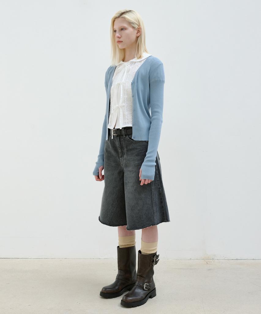 Aobteu Panel Denim Bermuda Pants - Gray