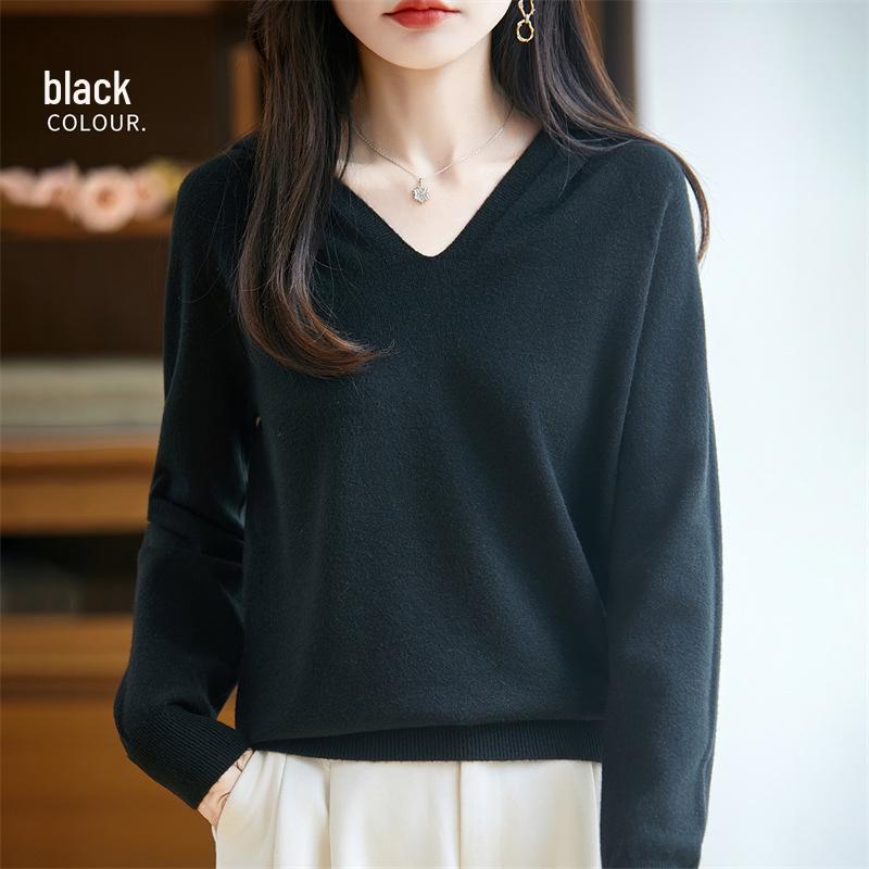 2026 Autumn Women's V-Neck Knit Sweater Hoodie - Seamless Korean Style Jacket