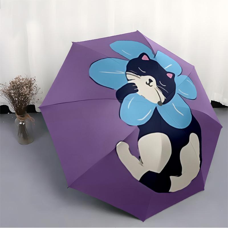 1pc Cat Flower Automatic Open/close Folding Umbrella, Compact Portable Travel Umbrella,Durable Construction Yy250814173