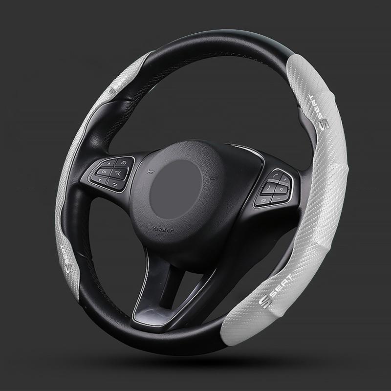 Non-Slip Universal Carbon Fiber Car Steering Wheel Cover for Seat Alhambra MK3 Leon FR Altea Ibiza Toledo Cordoba Arona Ateca