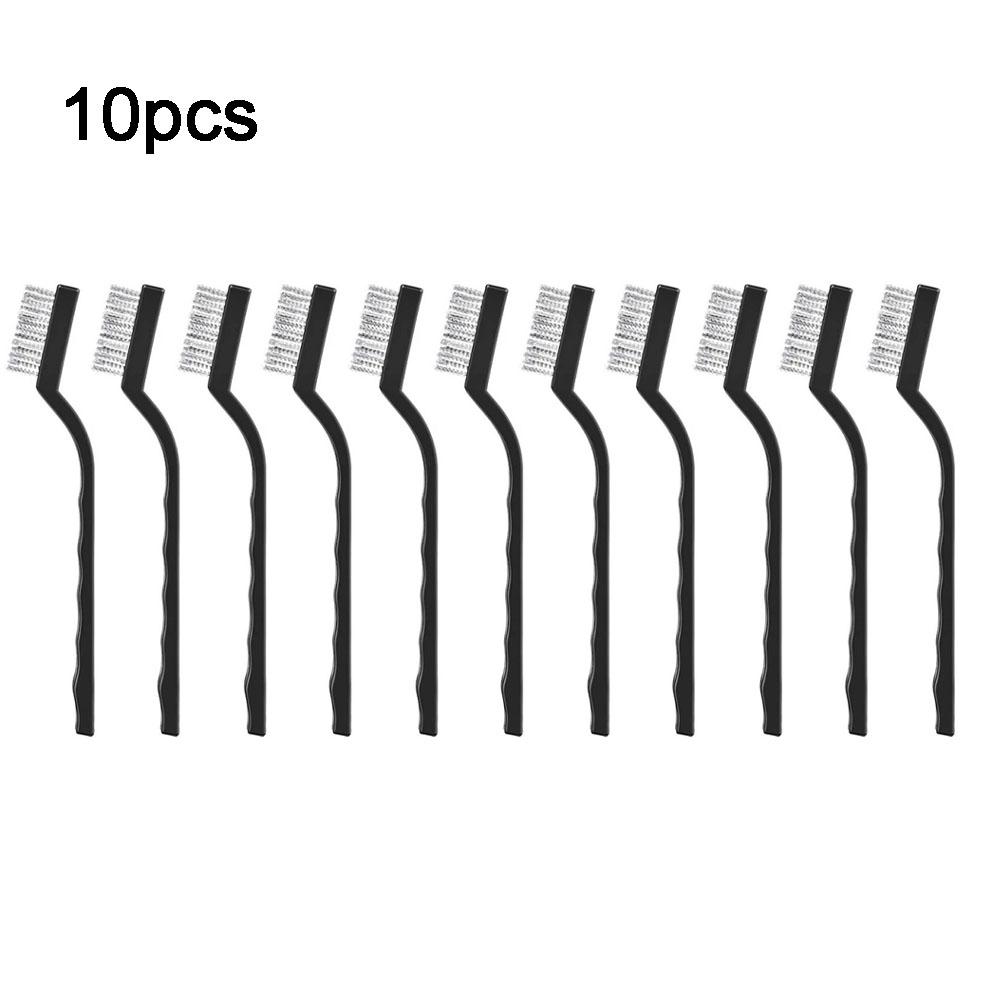 Wire Toothbrush Cleaning Brush Small Stainless Steel Tools 10pcs 7inch Black Copper Wire Manual Plastic Handle