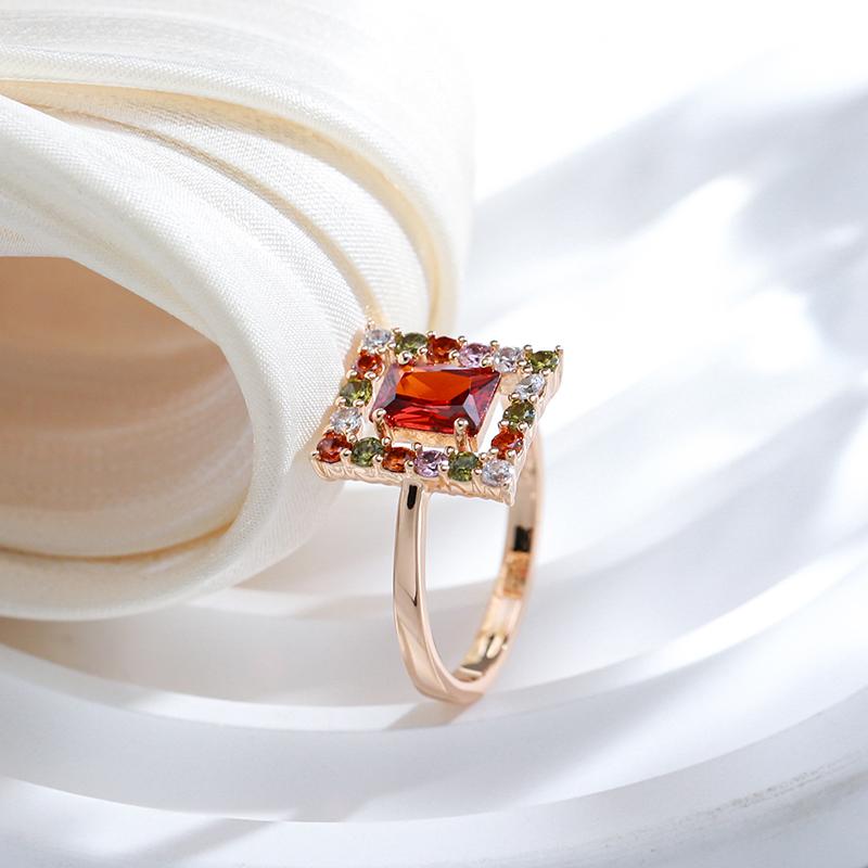 Full Inlay Sparkling Zircon Red Geometric Square Rings Ethnic Wedding Jewelry for Women Match Earrings