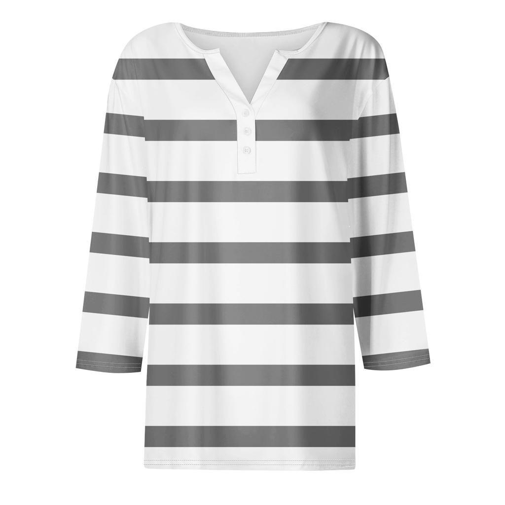 Women's T Shirt Tee Print Button 3/4 Sleeve Daily Weekend Fashion Basic V Neck Regular Top
