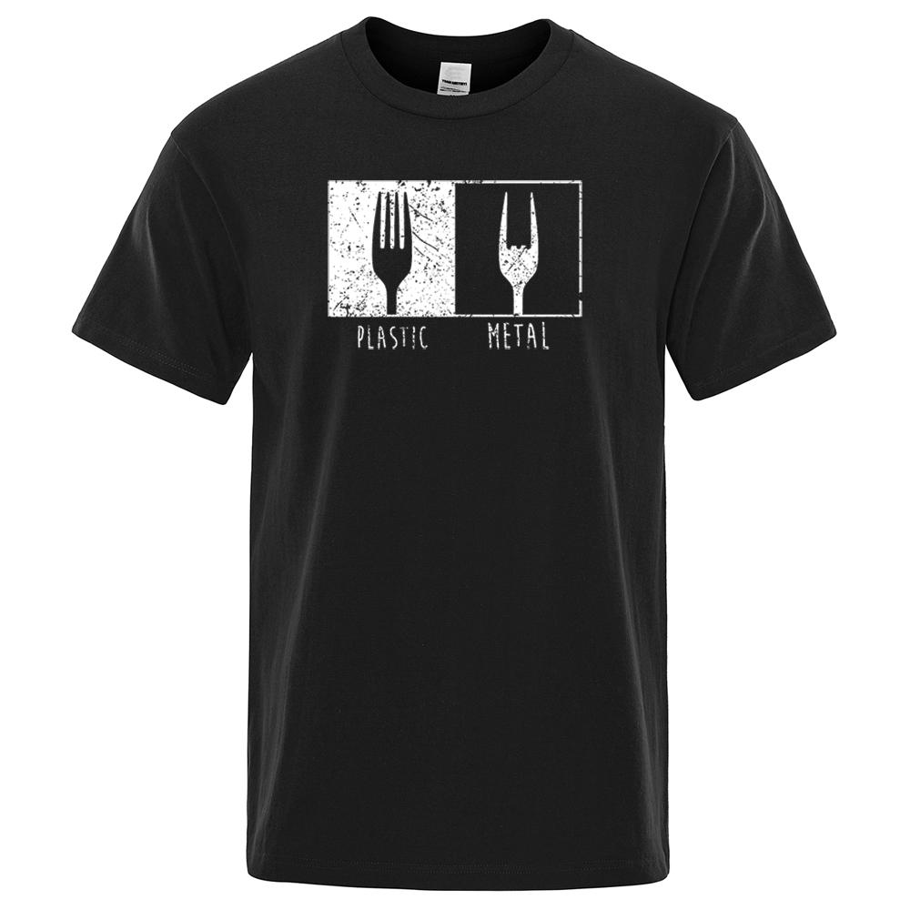 Alltagsgegenstände Muster Metall Plastik Gabel T-Shirt Baumwolle Kurzarm Herren T-Shirts Punk Hip Hop T-Shirts Vintage Streetwear