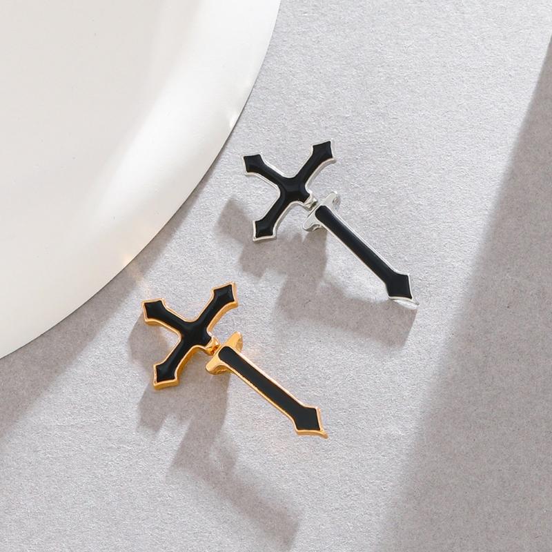 Gothic Emamel Cross Earrings for Women Vintage Cool Punk Christian Ear Jacket Dagger Pierced Stud Earring Jewelry Gift