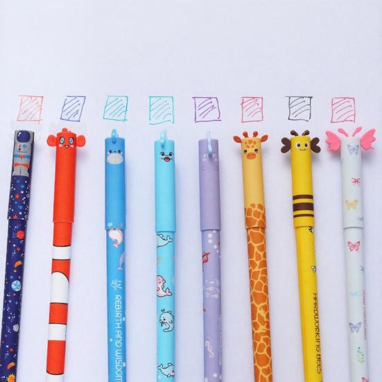 Cartoon Erasable Gel Pens Cute Animal Designs 0.7mm Blue Ink Pen Smooth Writing Clean Erasing Pen School Supplies