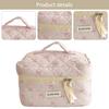 Trousse de Maquillage Matelassée Trousse de Toilette de Voyage Grande Capacité Porte-Cosmétiques Sac Esthétique avec Nœud Sac de Toilette en Coton pour Voyages en Plein Air