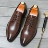 New Men Pointed Black Brown Lace Up Business Casual Dress Oxford Shoes Designer Male Formal Homecoming Wedding Footwear
