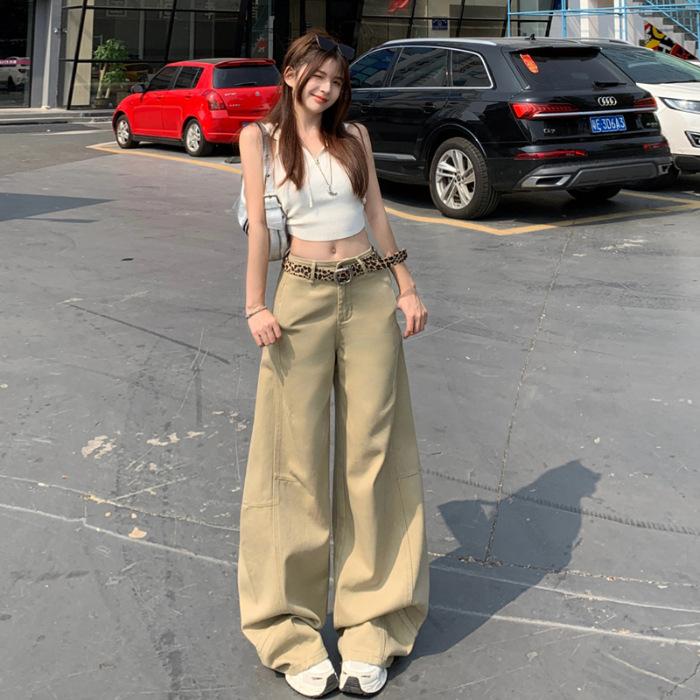Retro Khaki Wide-leg Pants Jeans Women's Design Loose Straight Slim Sickle Pants