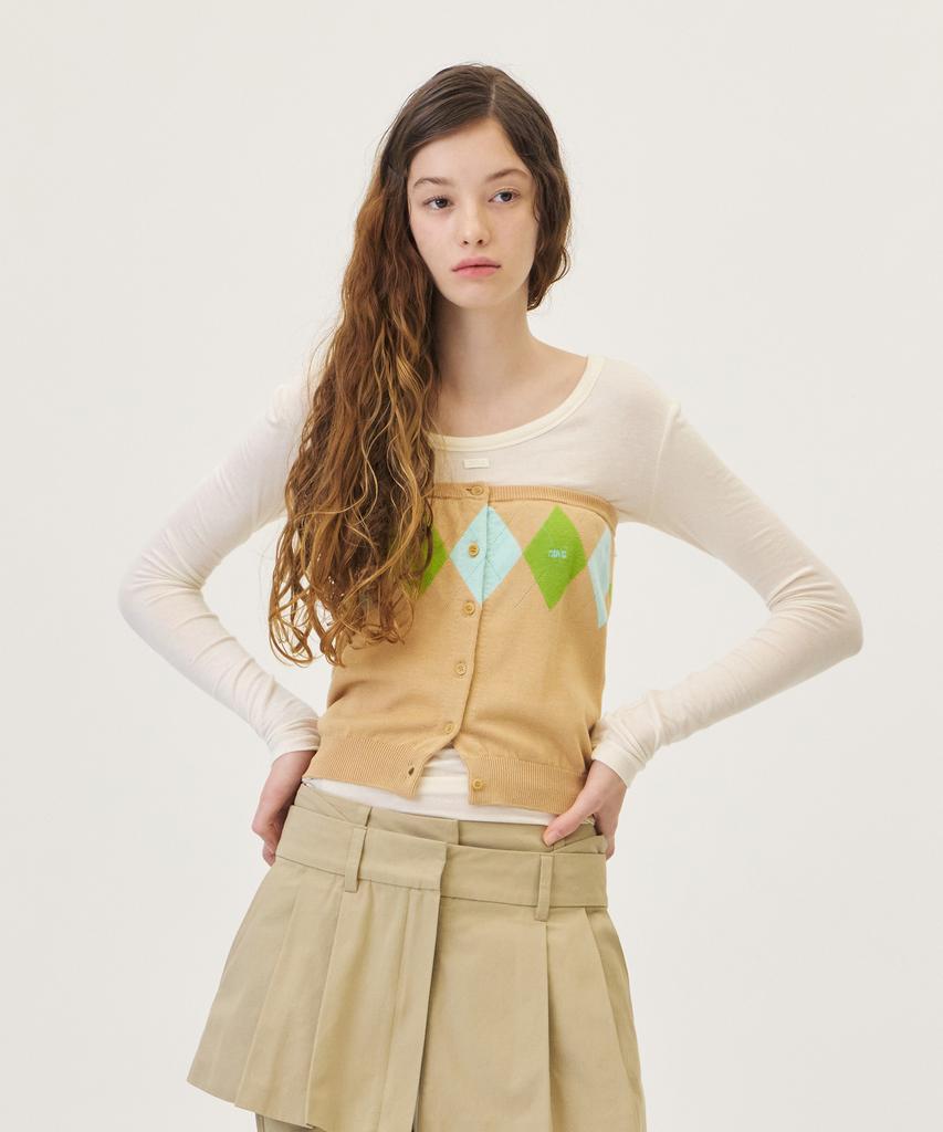 GROVE Veni Argyle Tube Top (Beige)