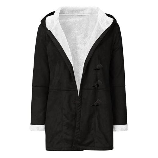 Lady Winter Coat with Hood And Pockets Thickened Fleece-lined Faux Suede Mid Length Thermal Jacket Long Sleeve Outdoor Casual Outerwear