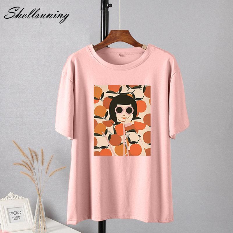 Shellsuning Vintage Graphic Printed T Shirts for Women Summer Casual Basic Black Tops Female Loose Short Sleeve Cotton Tees