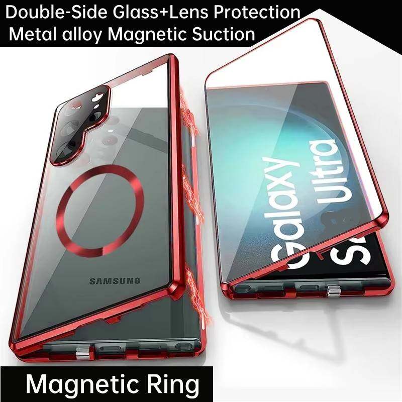 Case for Samsung Galaxy S24 Ultra/ S24+/ S24 FE,with Double Sided Magnetic Tempered Glass cases,Magsafe Magnetic Adsorption Metal Bumper Cover