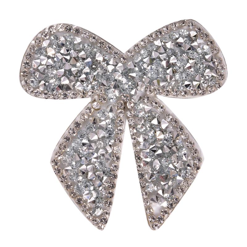 Rhinestones Bow Embroidered Patch Iron On Sewing Crystal Applique For Jeans