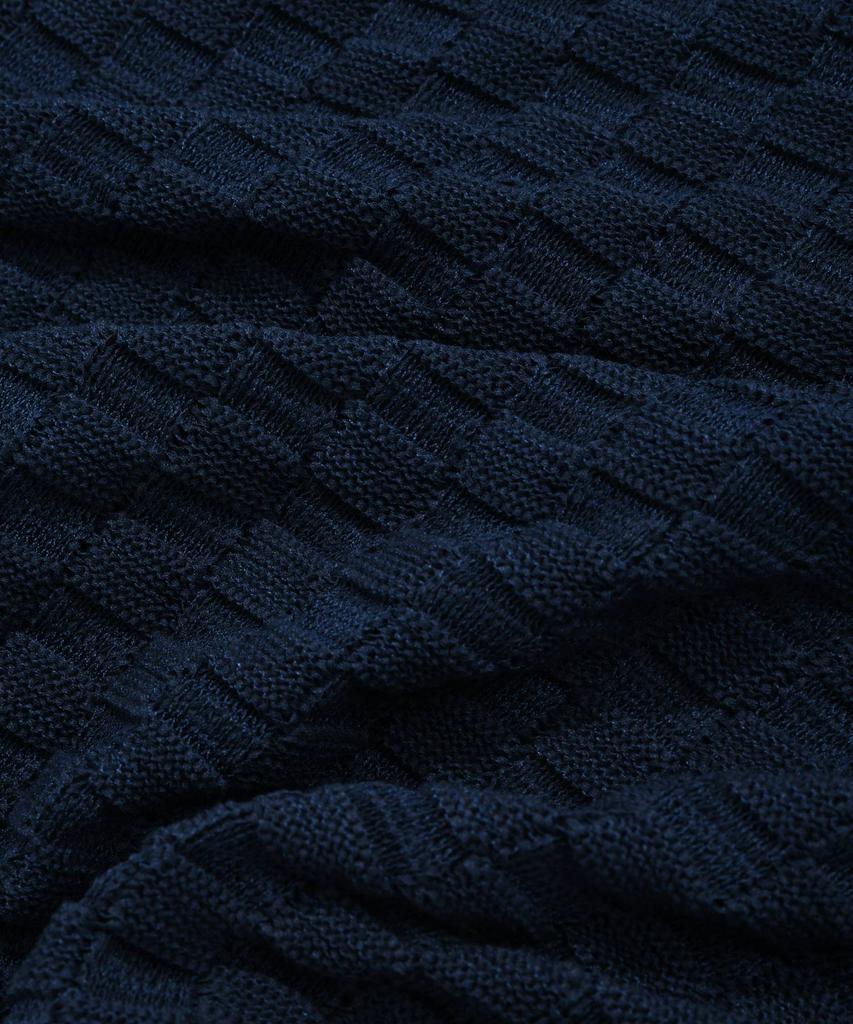 COVERNAT Block Texture Collar Half Knit Navy